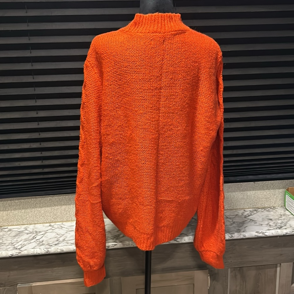 Volcom Women’s Orange Rust High Neck‎ Bishop Sleeve Cable Knit Sweater Large - Picture 3 of 8